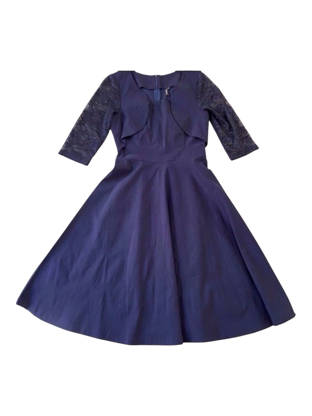 Miusol dress navy blue lace 3/4 sleeves stretchy A-Line midi small fit & flare